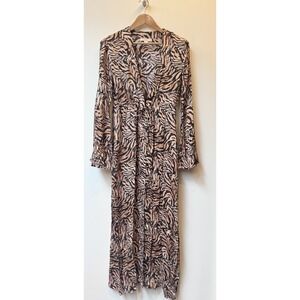 Tori Praver Women's Leopard Kimono Tie Waste Coverup Dress Sz M Resort Vacation